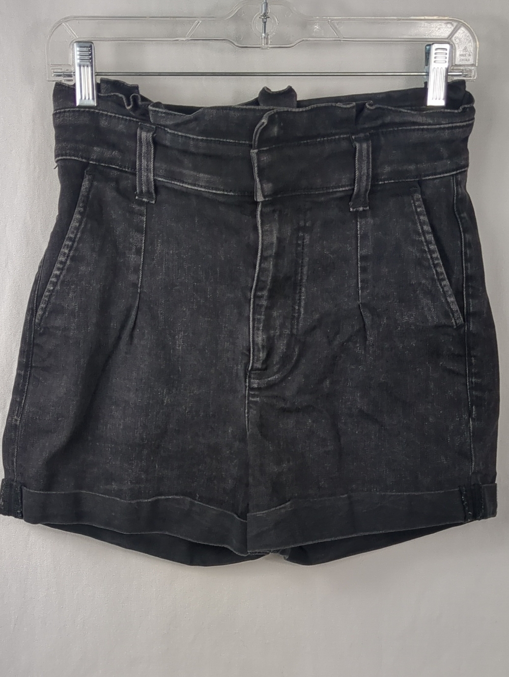 EXPRESS Black Super High Rise Paperbag Cuffed Shorts 4